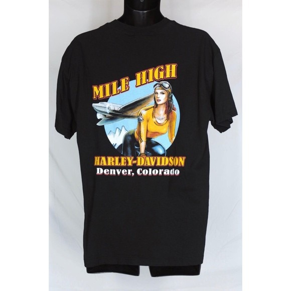 Harley Davidson Men’s T Shirt Size Large Short Sleeve Mile High Pin Up Girl - Picture 2 of 7